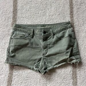 light olive/Sage green high rise denim shorts from universal thread
